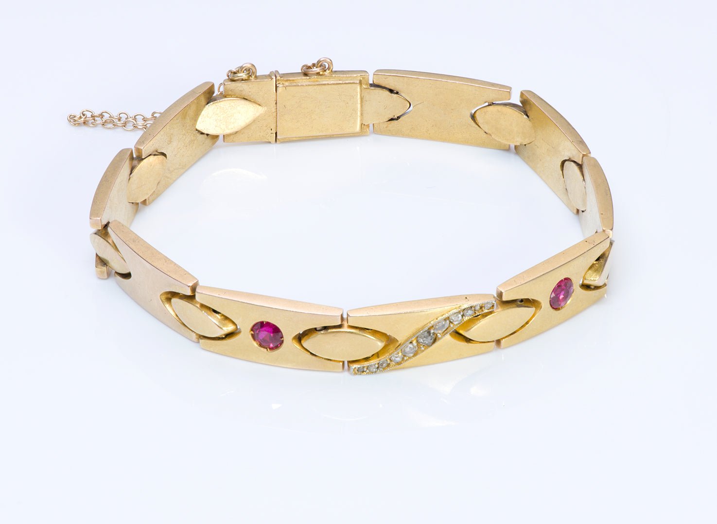 Antique Ruby Diamond Gold Link Bracelet