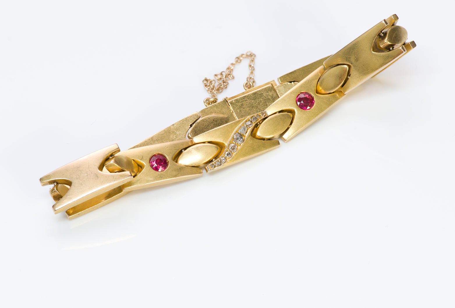 Antique Ruby Diamond Gold Link Bracelet