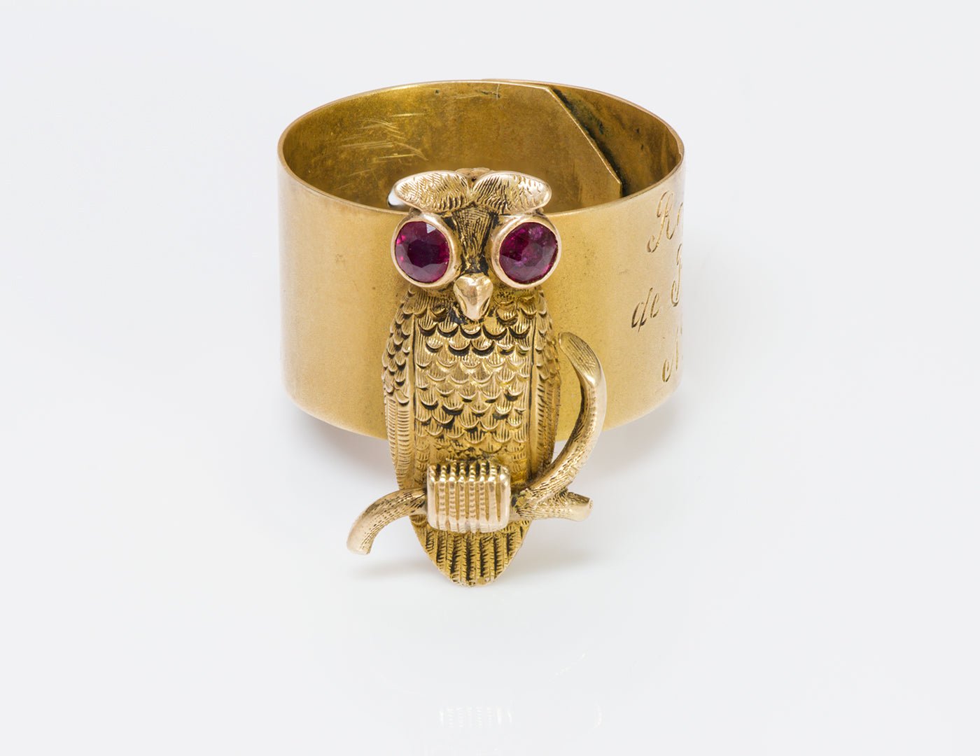 Antique Ruby Gold Owl Cane Mount Band - DSF Antique Jewelry