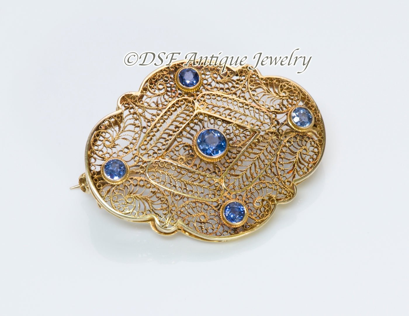 Antique Sapphire & Gold Brooch - DSF Antique Jewelry