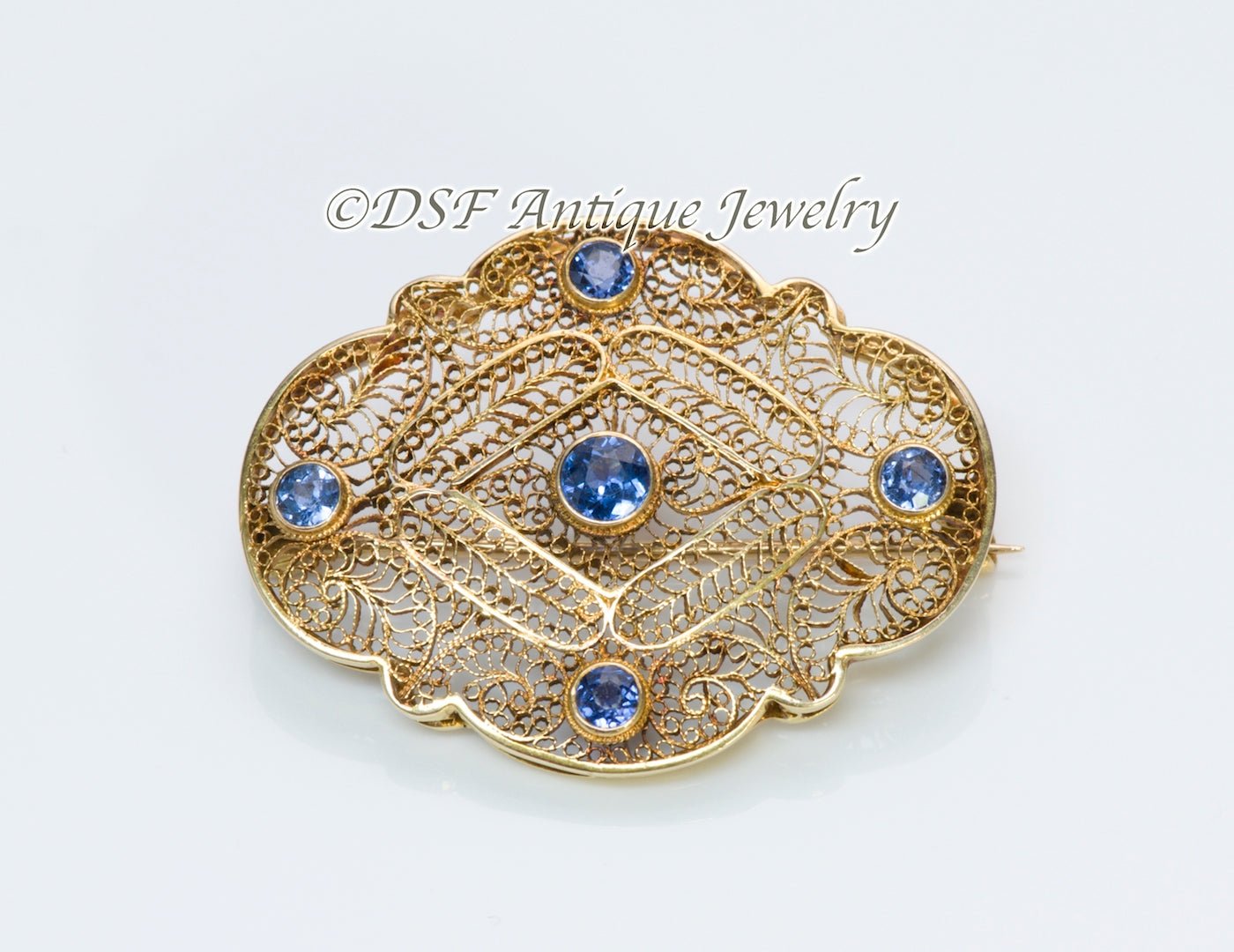 Antique Sapphire & Gold Brooch - DSF Antique Jewelry