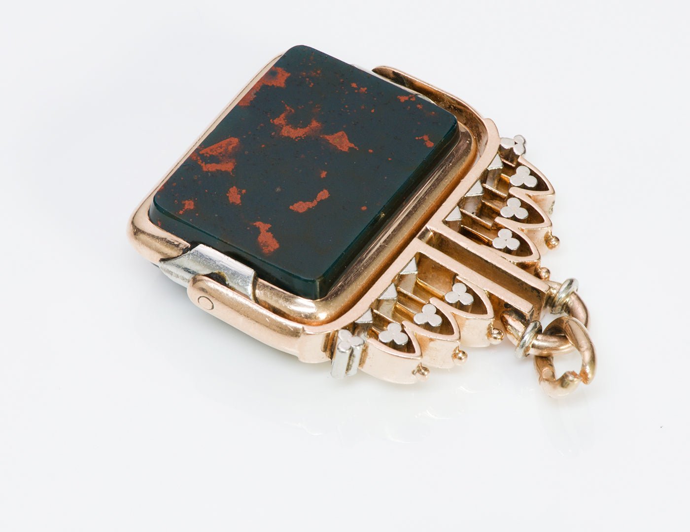 Antique Sardonyx Cameo & Intaglio and Bloodstone Gold Platinum Swivel Fob - DSF Antique Jewelry