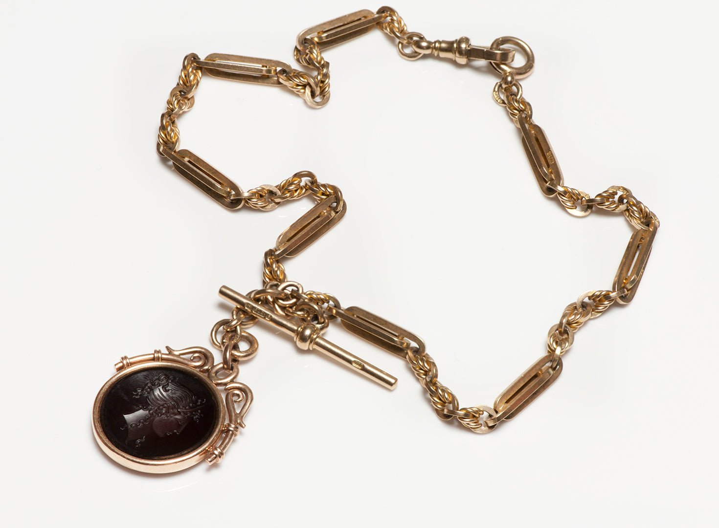 Antique Sardonyx Intaglio Gold Watch Fob Chain - DSF Antique Jewelry