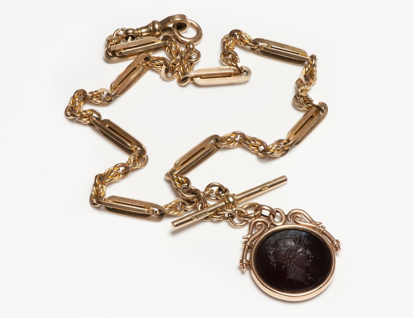 Antique Sardonyx Intaglio Gold Watch Fob Chain