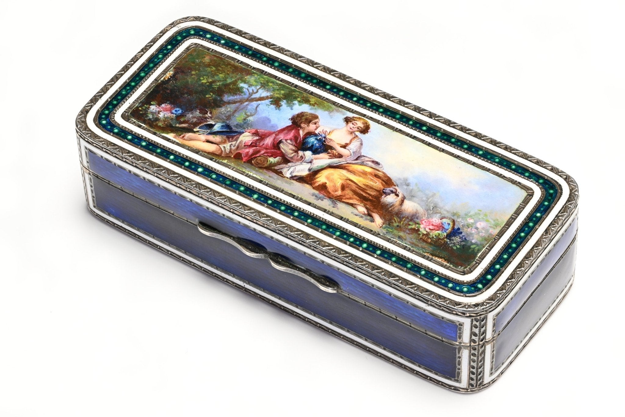 Antique Silver Blue Enamel Snuff Box - DSF Antique Jewelry