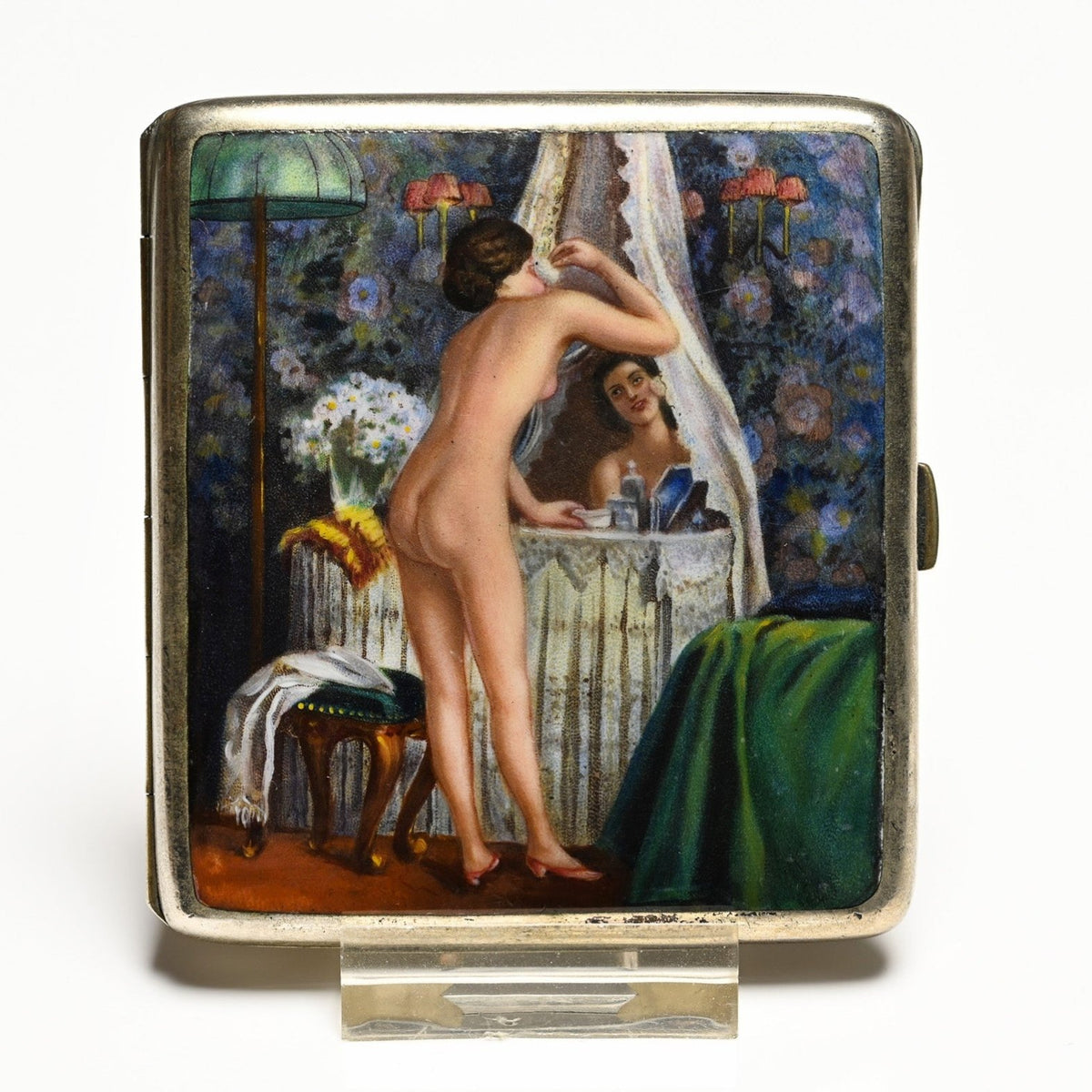 Antique Silver Enamel Erotic Nude Case