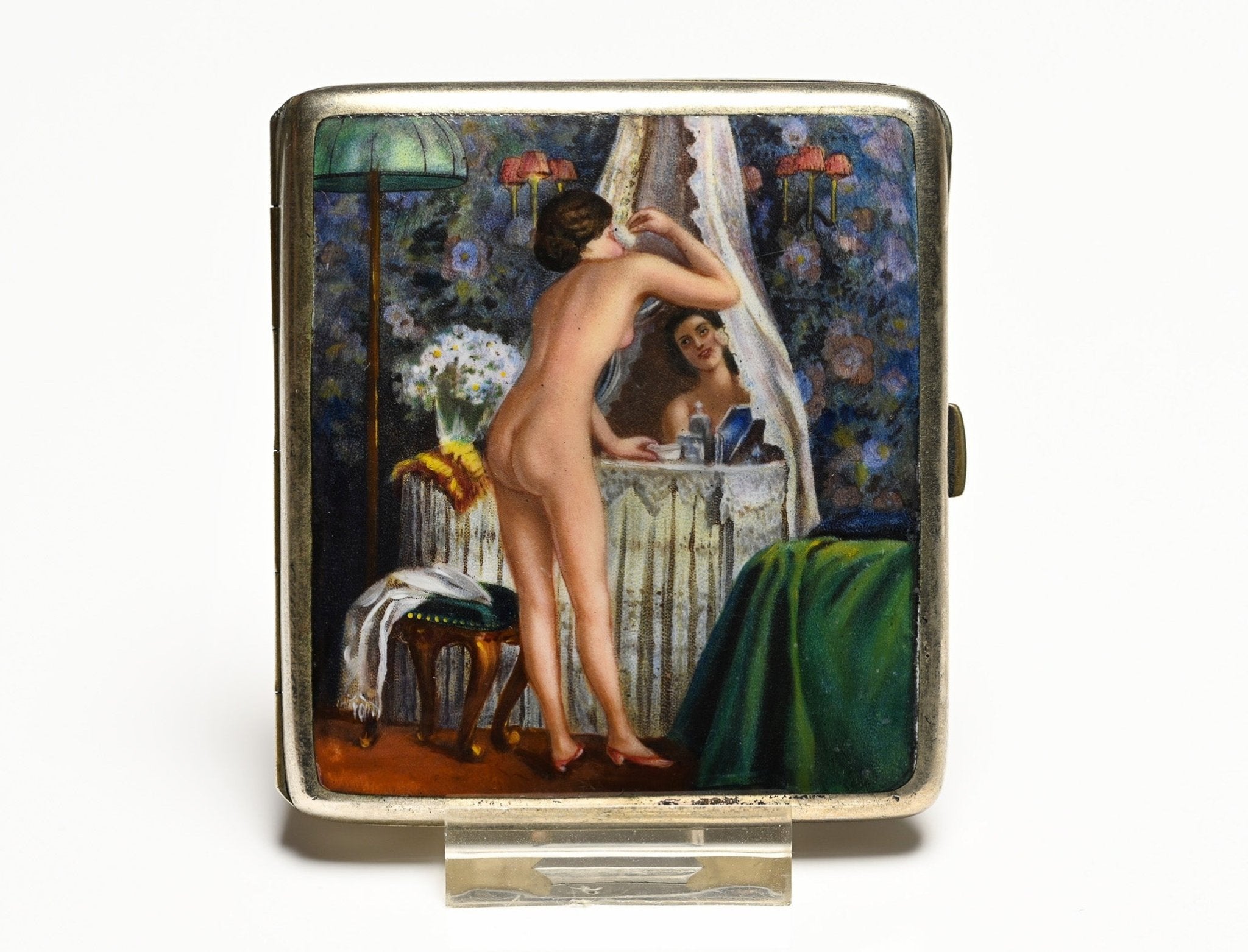 Antique Silver Enamel Erotic Nude Case
