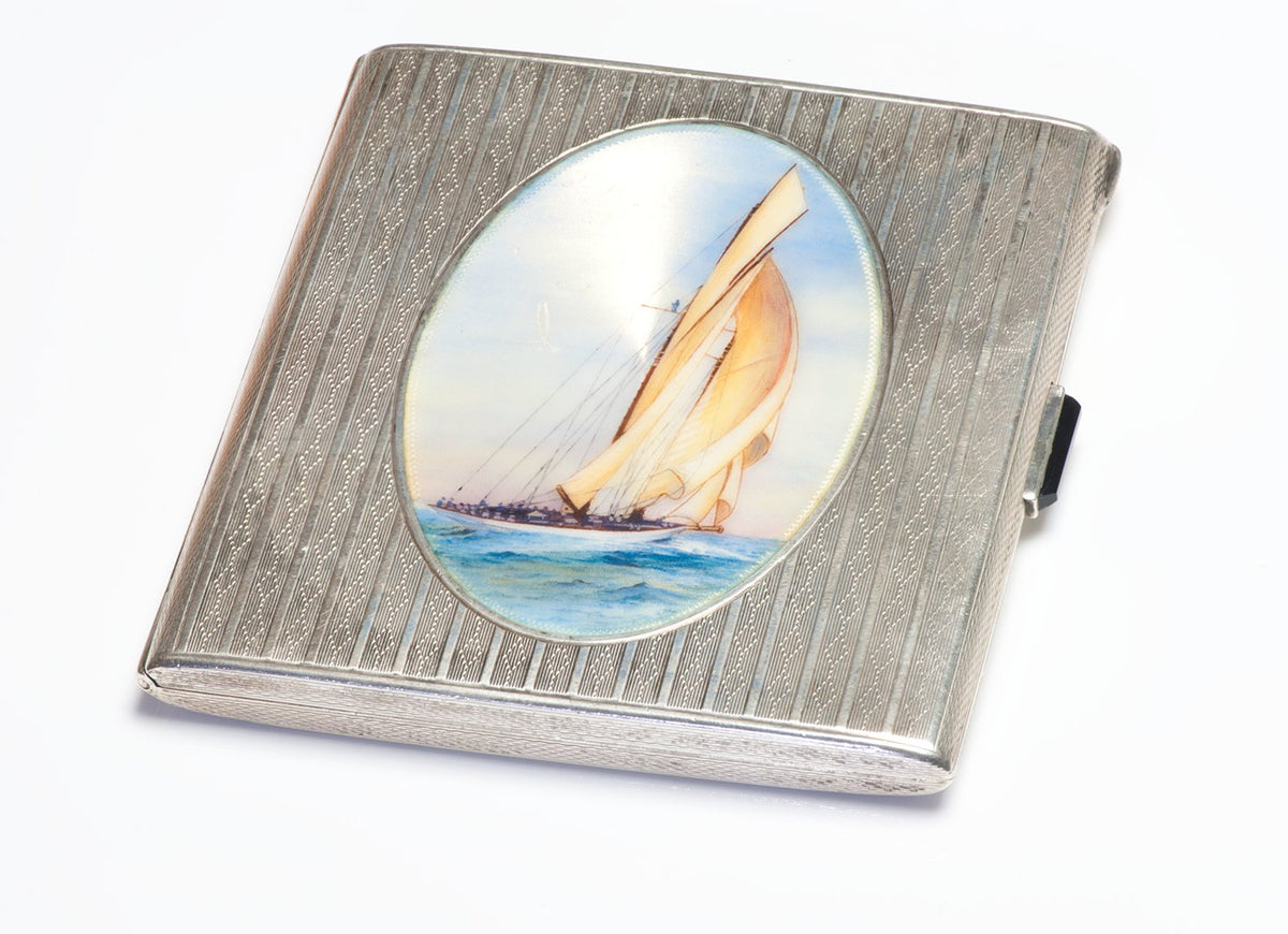 Antique Silver Enamel Sailing Boat Case