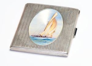 Antique Silver Enamel Sailing Boat Case