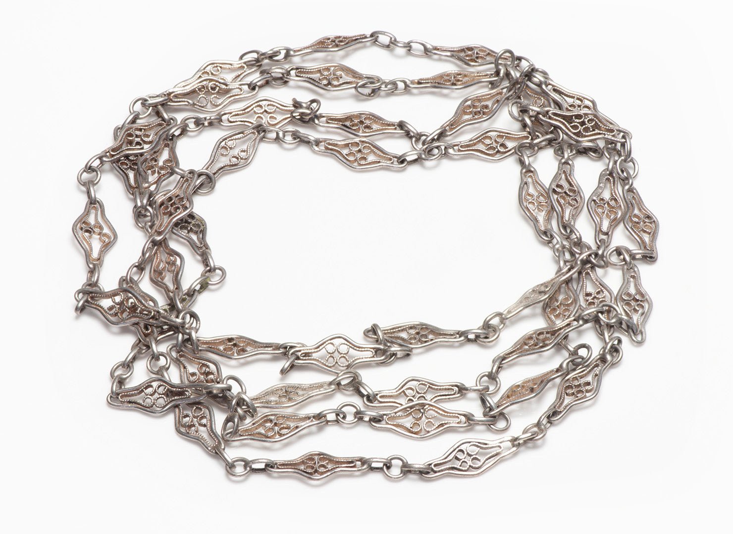 Antique Silver Filigree Chain Necklace - DSF Antique Jewelry