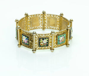 Antique Silver Gilt Filigree Mosaic Flower Bracelet