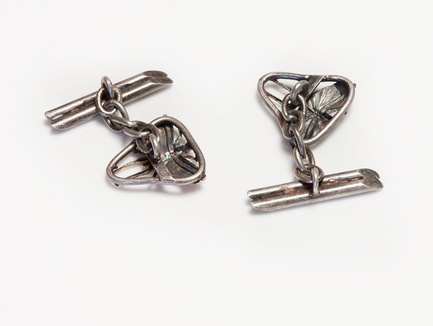 Antique Silver Gold Dragonfly Cufflinks - DSF Antique Jewelry