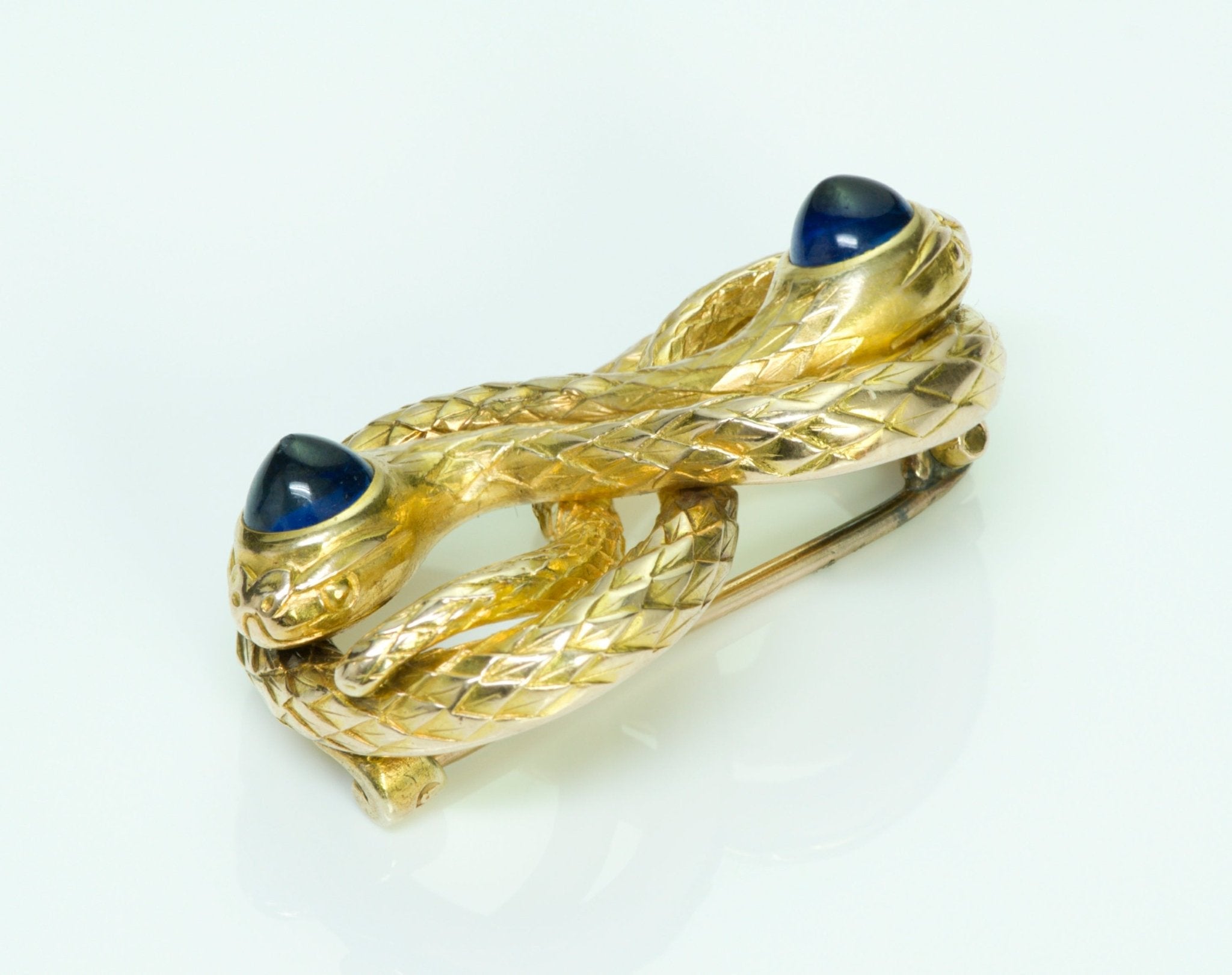 Antique Snake Gold & Cabochon Sapphire Pin/Brooch - DSF Antique Jewelry