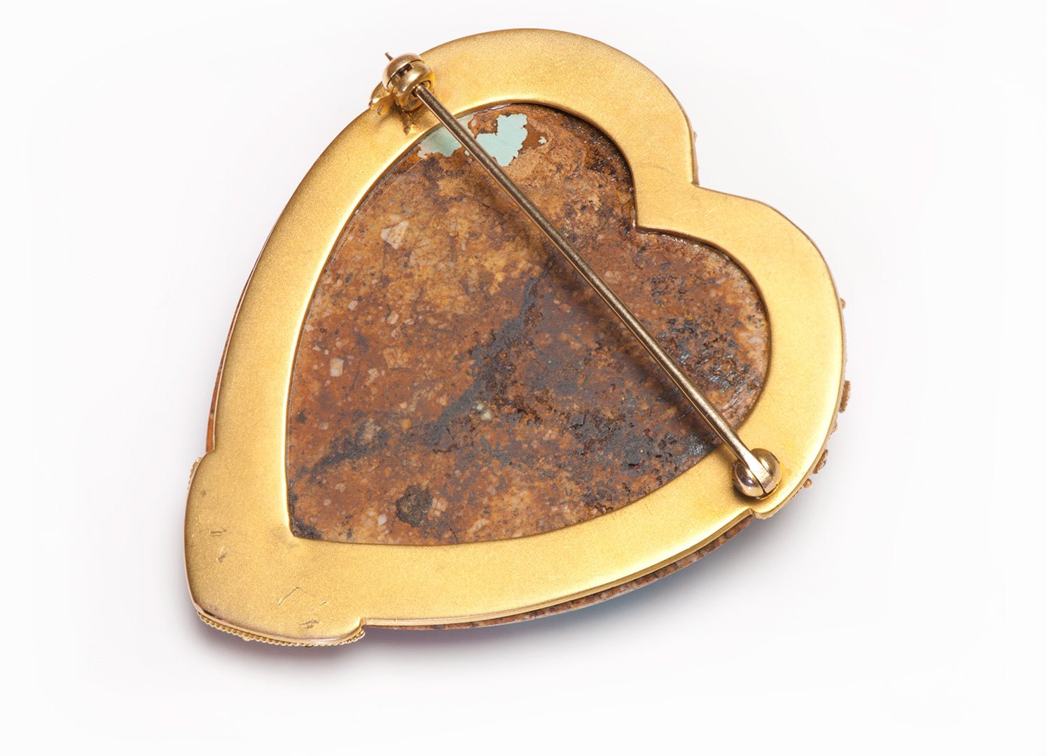 Antique Specimen Turquoise Gold Diamond Ruby Demantoid Heart Brooch