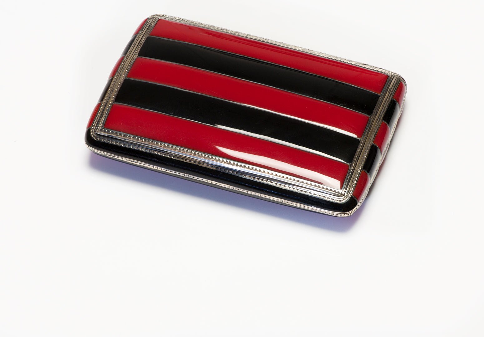 Antique Sterling Silver Red & Black Enamel Case