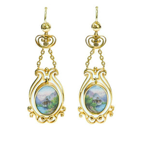 Antique Swiss Enamel Yellow Gold Earrings