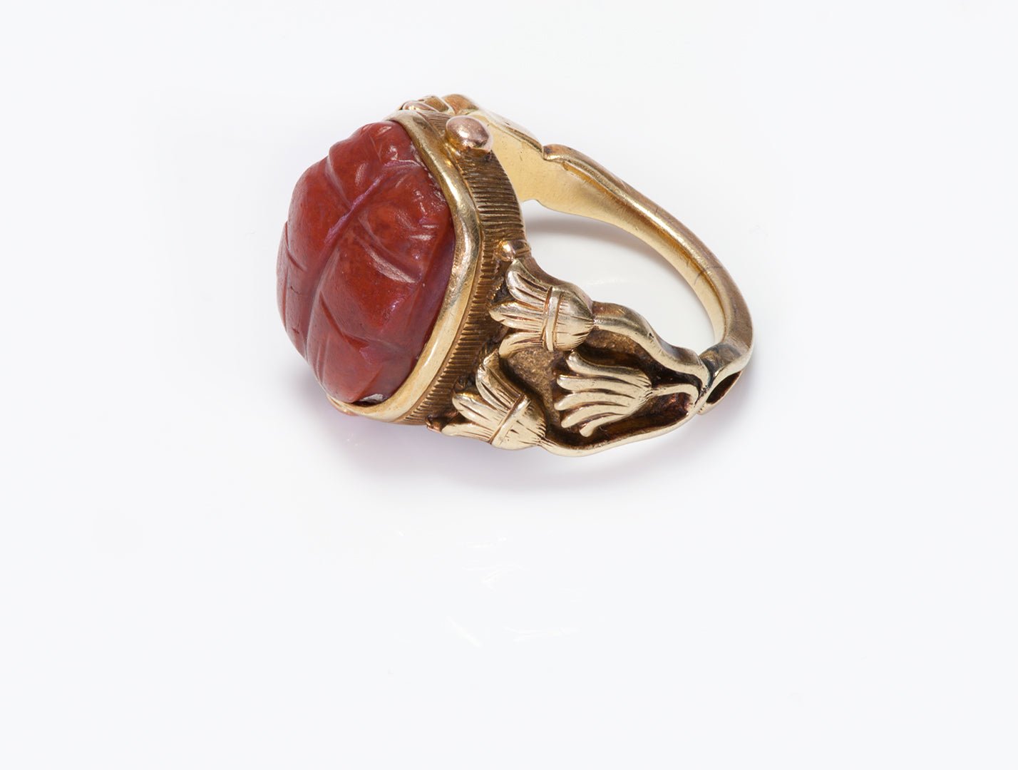Antique Tiffany & Co. 18K Gold Carved Stone Scarab Ring by Gustav Manz - DSF Antique Jewelry