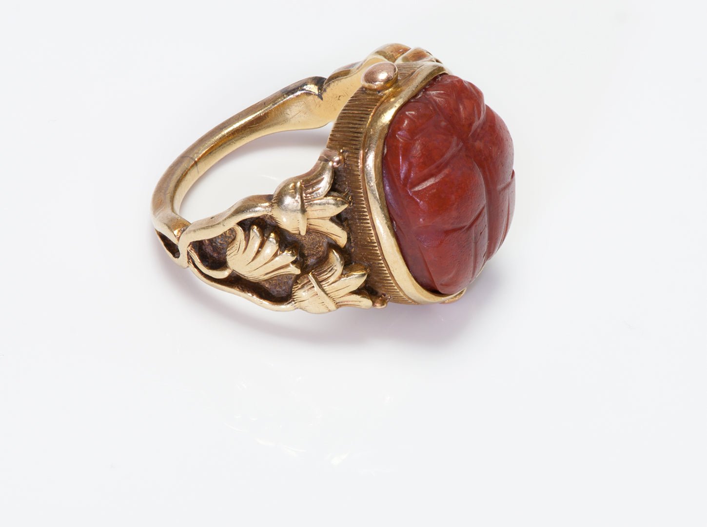 Antique Tiffany & Co. 18K Gold Carved Stone Scarab Ring by Gustav Manz - DSF Antique Jewelry
