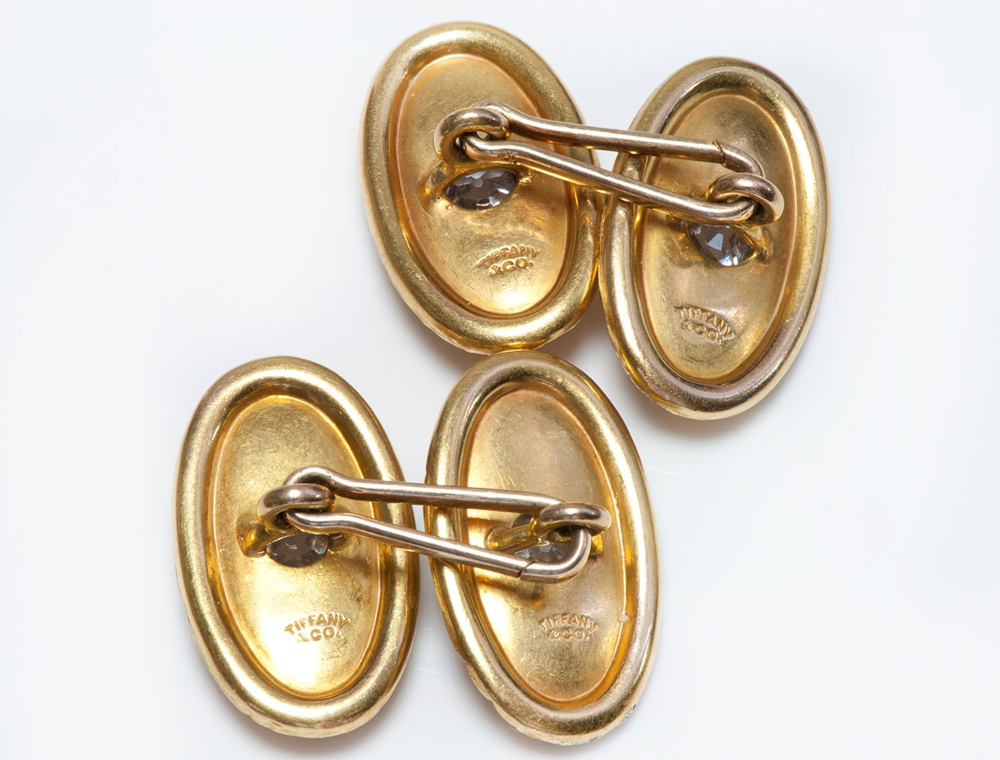 Antique Tiffany & Co. Florentine Gold & Diamond Oval Cufflinks