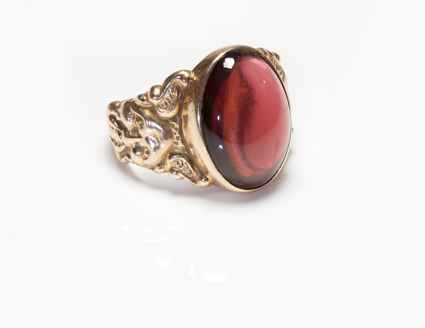 Antique Turn of the Century Gold and Cabochon Garnet Men's Ring - DSF Antique Jewelry