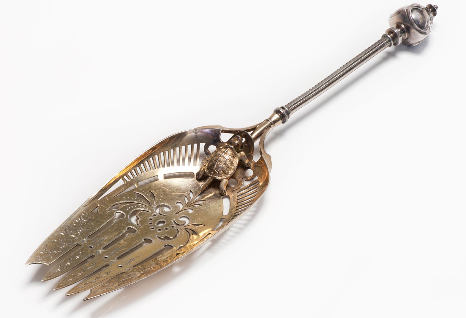 Antique Unusual Silver Gilt Server with Turtle - DSF Antique Jewelry