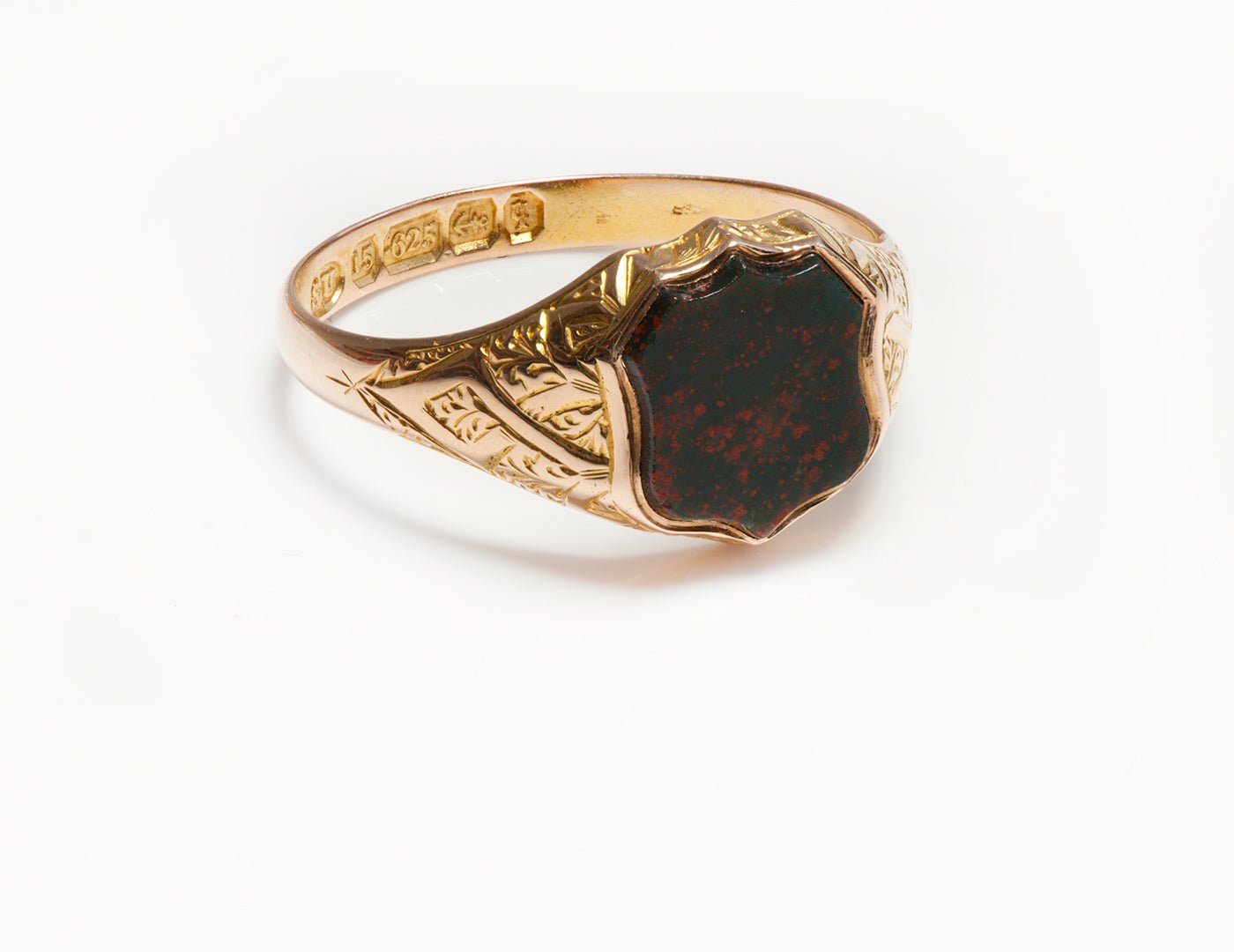 Antique Victorian 15K Gold Bloodstone Shield Signet Men's Ring