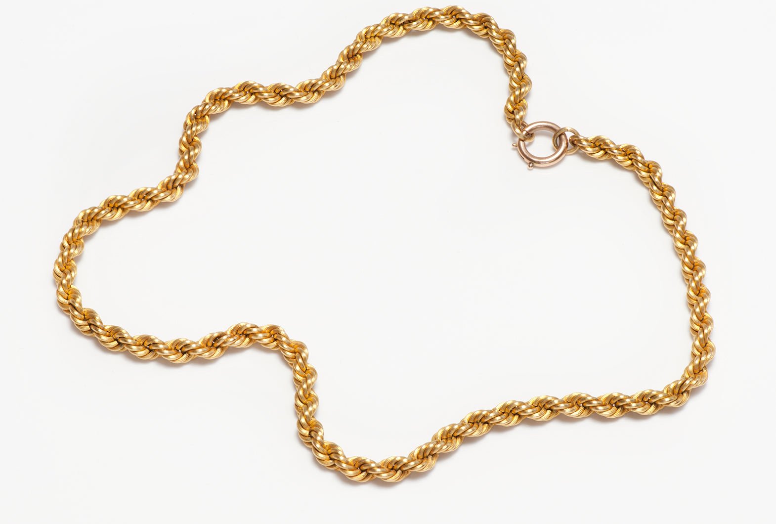 Antique Victorian 15K Yellow Gold Twisted Rope Chain Necklace