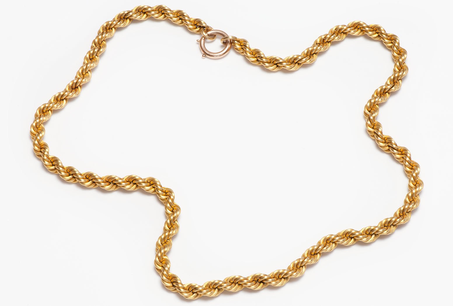Antique Victorian 15K Yellow Gold Twisted Rope Chain Necklace