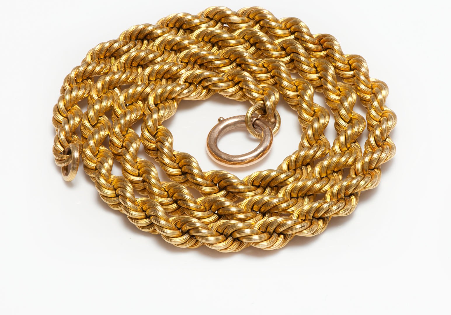 Antique Victorian 15K Yellow Gold Twisted Rope Chain Necklace - DSF Antique Jewelry