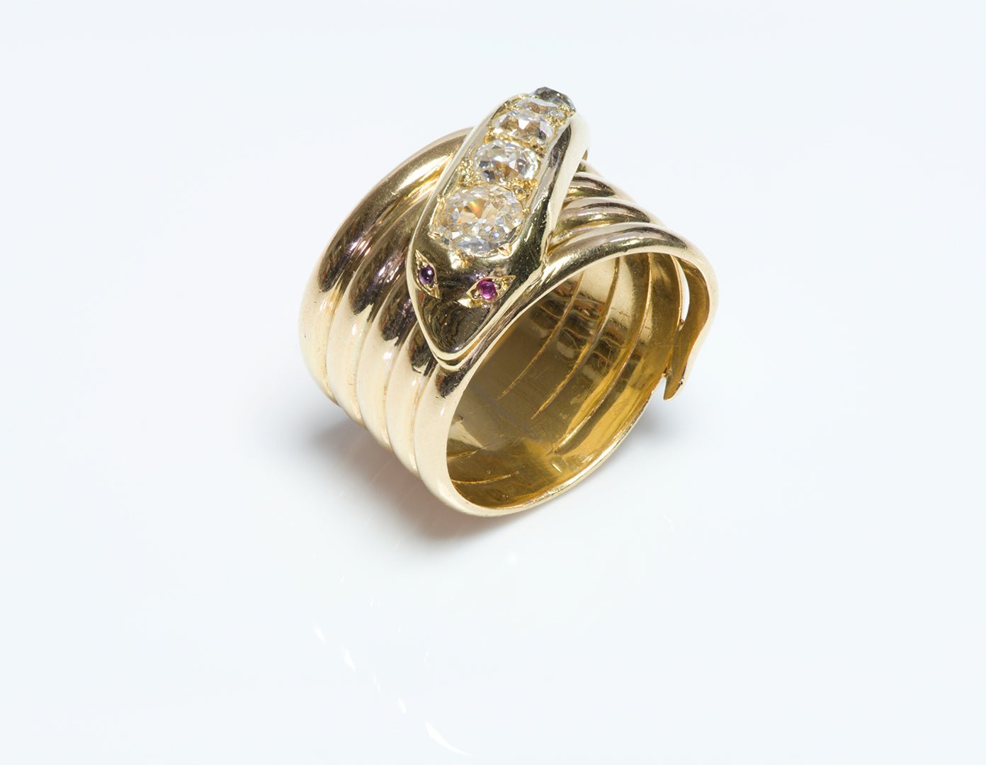 Antique Victorian 18K Gold Diamond Ruby Wide Snake Ring