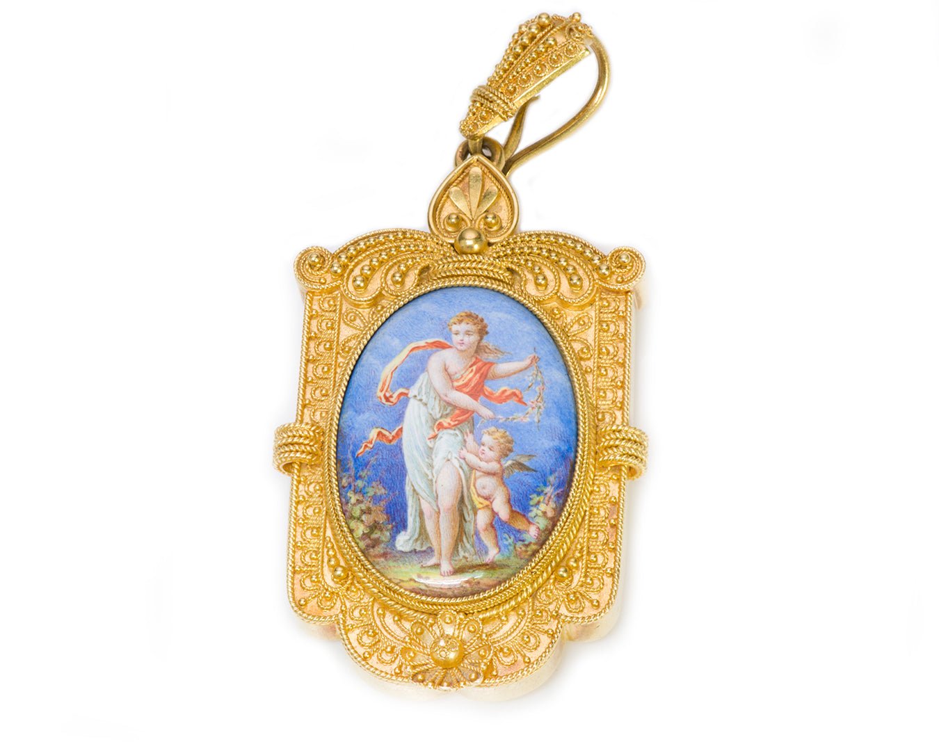 Antique Victorian 18K Gold Enamel Pendant Locket - DSF Antique Jewelry