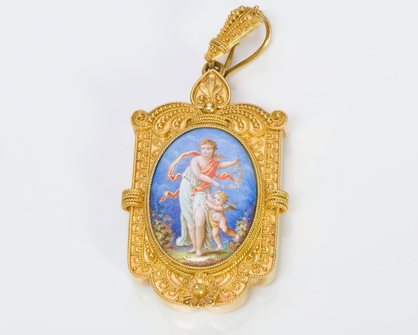 Antique Victorian 18K Gold Enamel Pendant Locket - DSF Antique Jewelry
