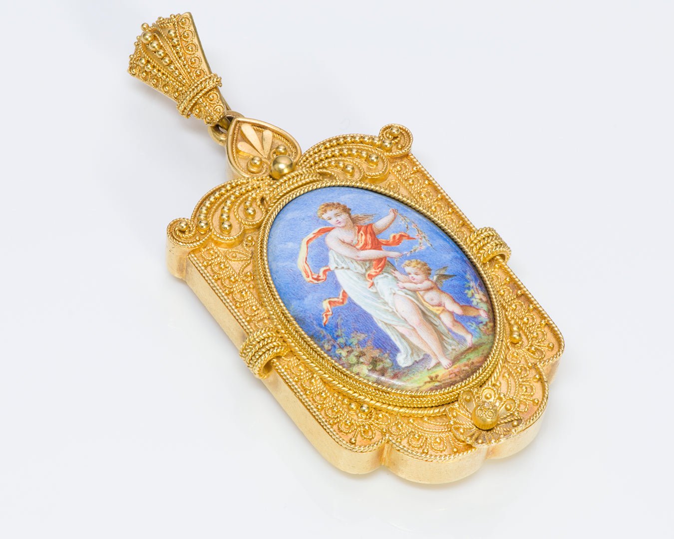 Antique Victorian 18K Gold Enamel Pendant Locket - DSF Antique Jewelry