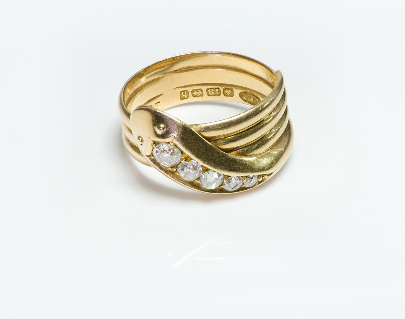 Antique Victorian 18K Yellow Gold Diamond Snake Ring