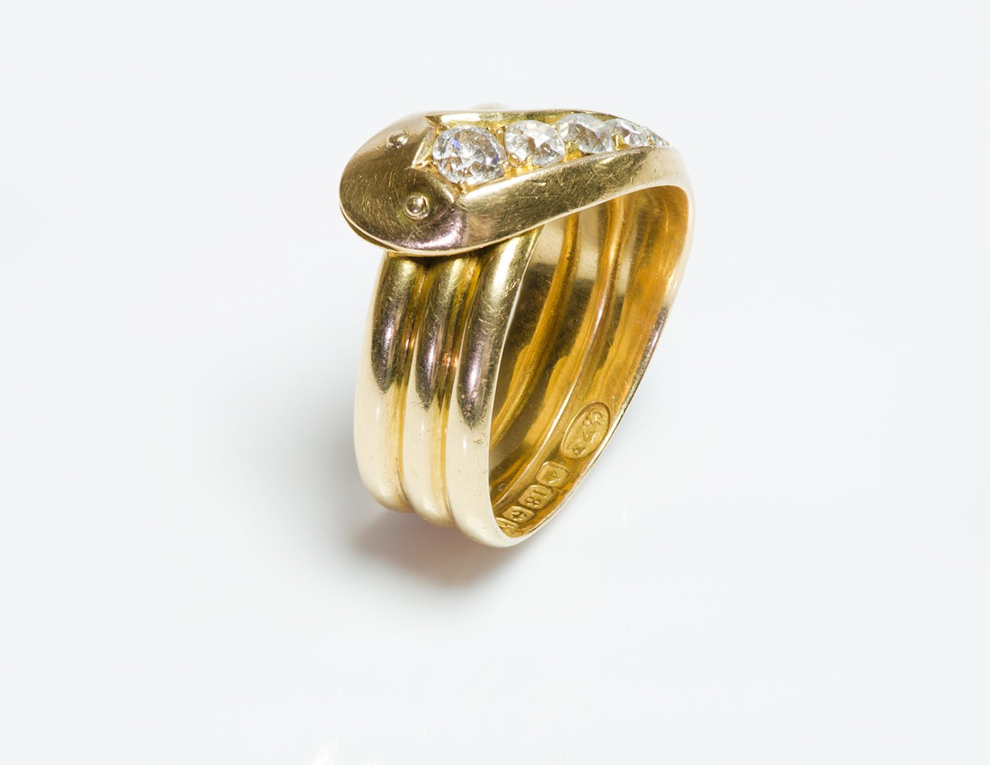 Antique Victorian 18K Yellow Gold Diamond Snake Ring