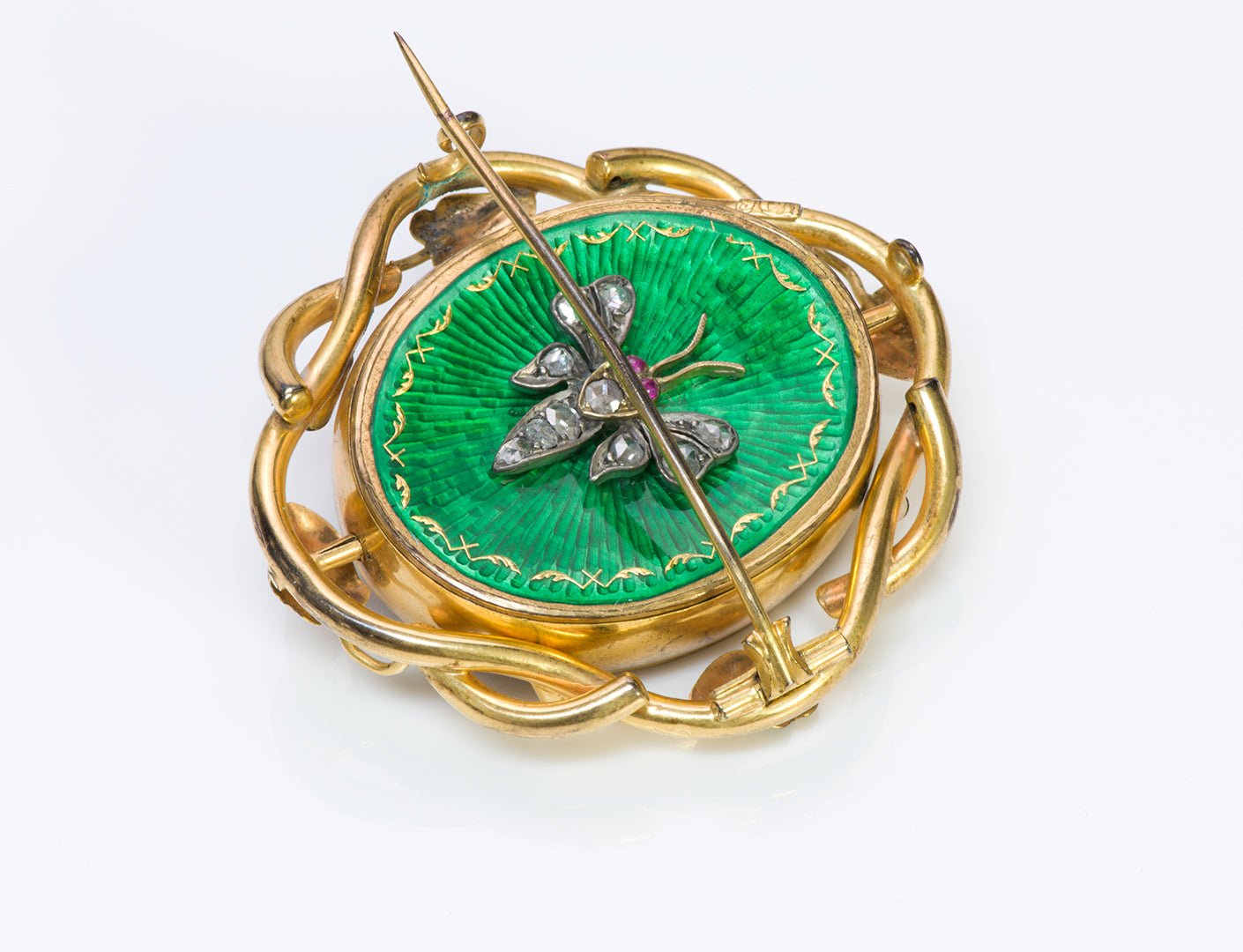 Antique Victorian 9ct Gold Enamel Diamond Pearl Ruby Reversible Brooch