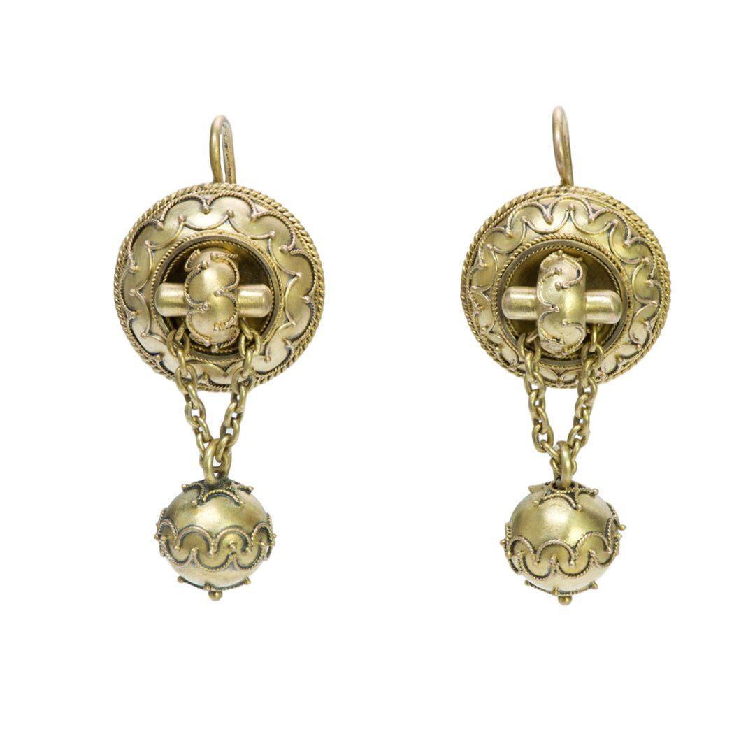 Antique Victorian Etruscan 14K Yellow Gold Earrings - DSF Antique Jewelry