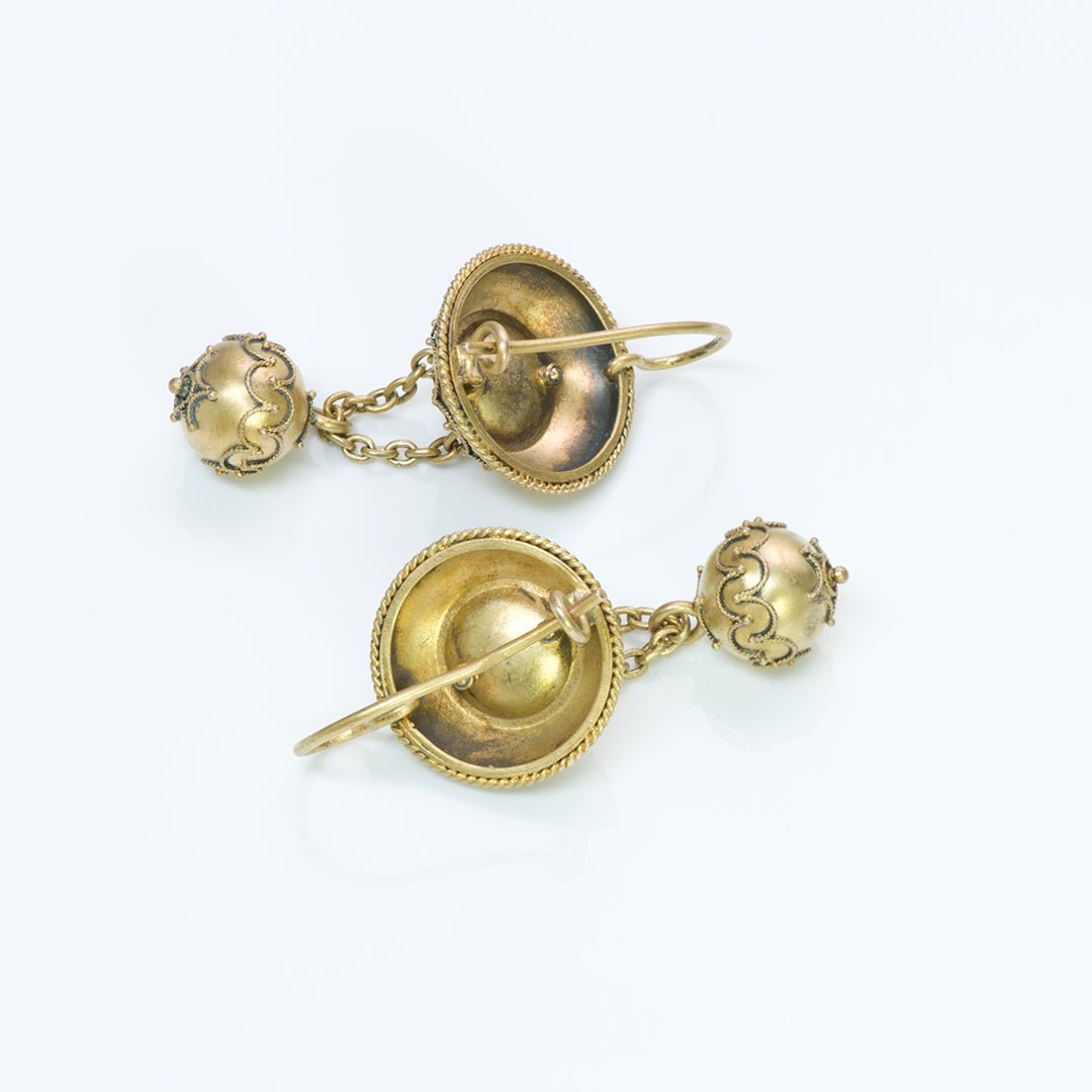 Antique Victorian Etruscan 14K Yellow Gold Earrings