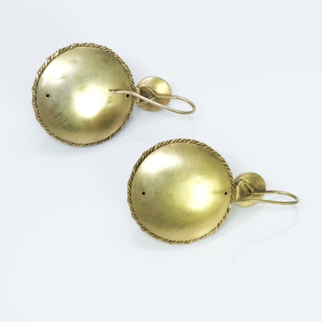 Antique Victorian Etruscan Gold Garnet Earrings