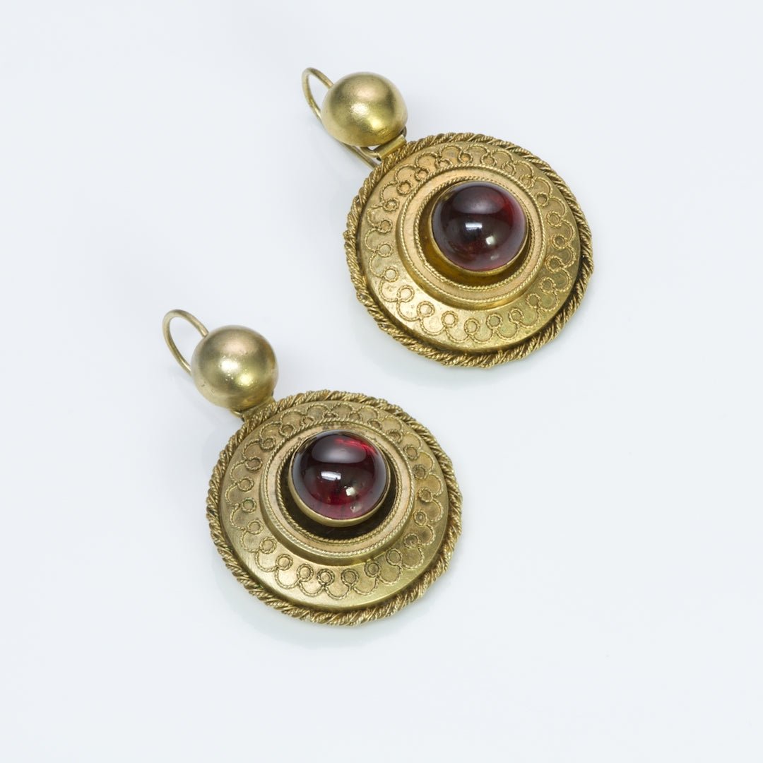 Antique Victorian Etruscan Gold Garnet Earrings - DSF Antique Jewelry