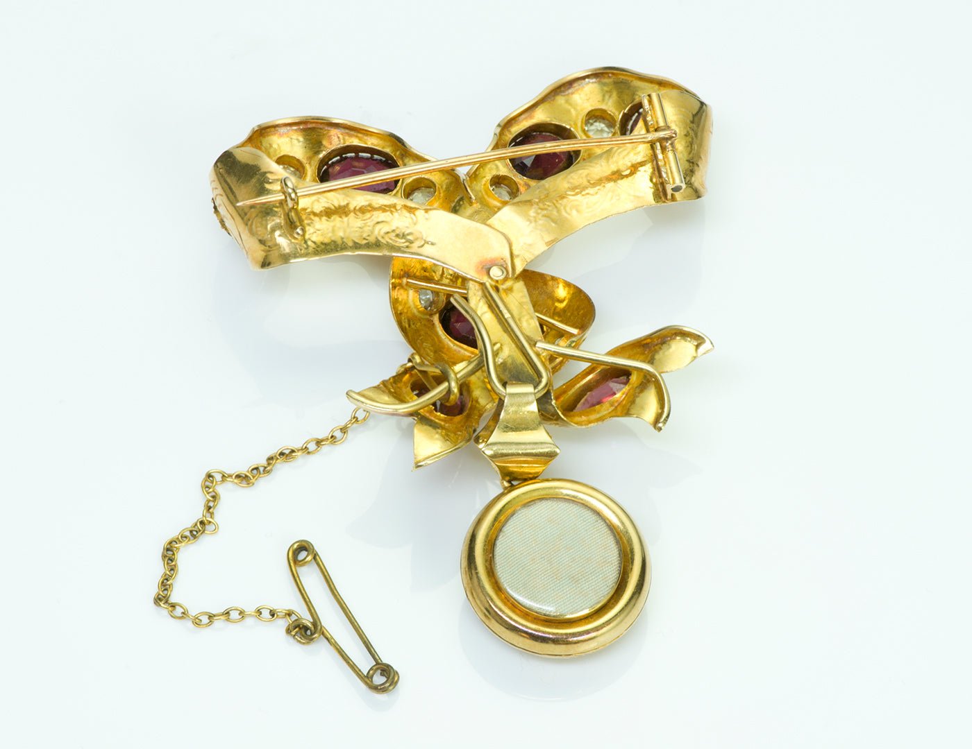 Antique Victorian Garnet Chrysoprase Bow Gold Brooch