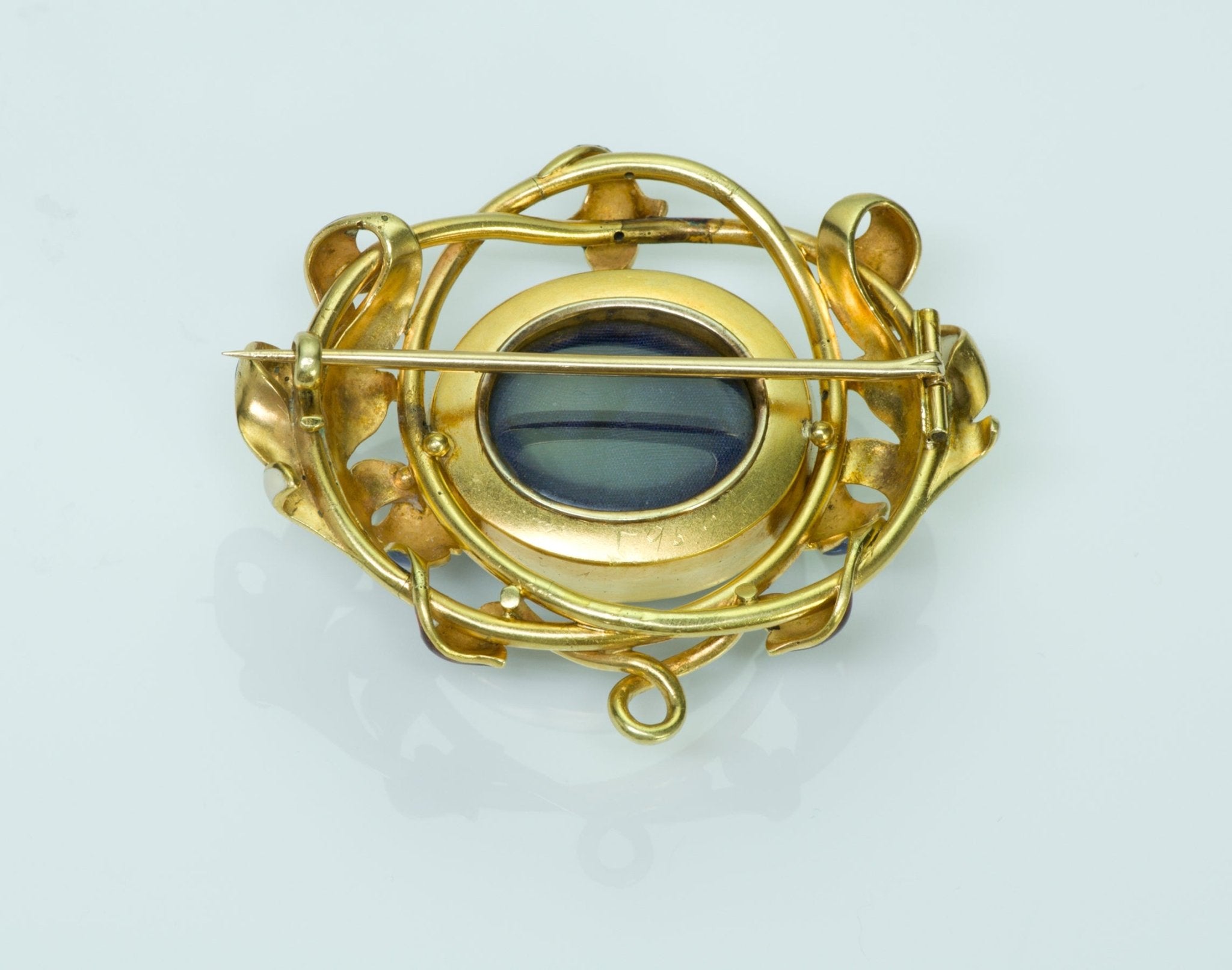Antique Victorian Garnet Enamel Gold Brooch