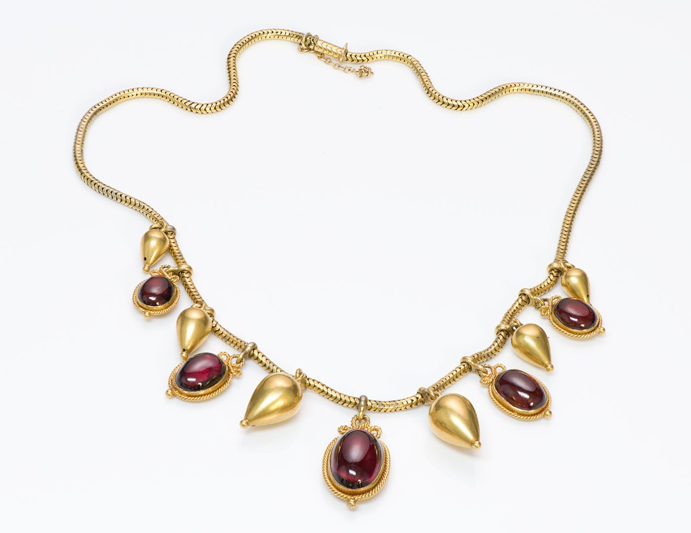 Antique Victorian Gold Cabochon Garnet Necklace