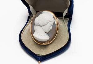 Antique Victorian Gold Cameo Lady Brooch