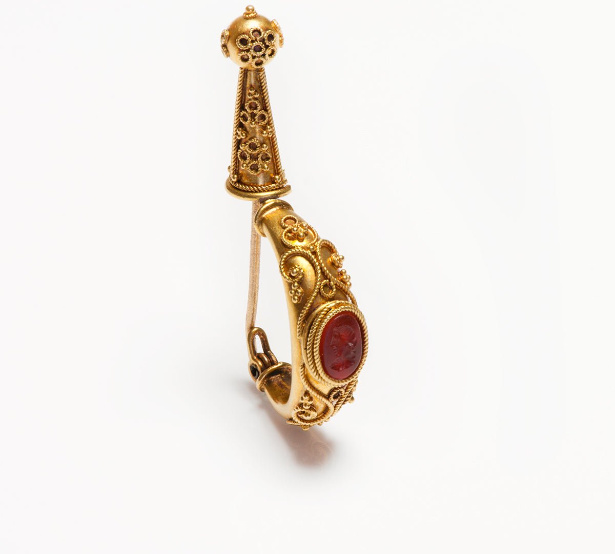 Antique Victorian Gold Carnelian Intaglio Fibula - DSF Antique Jewelry