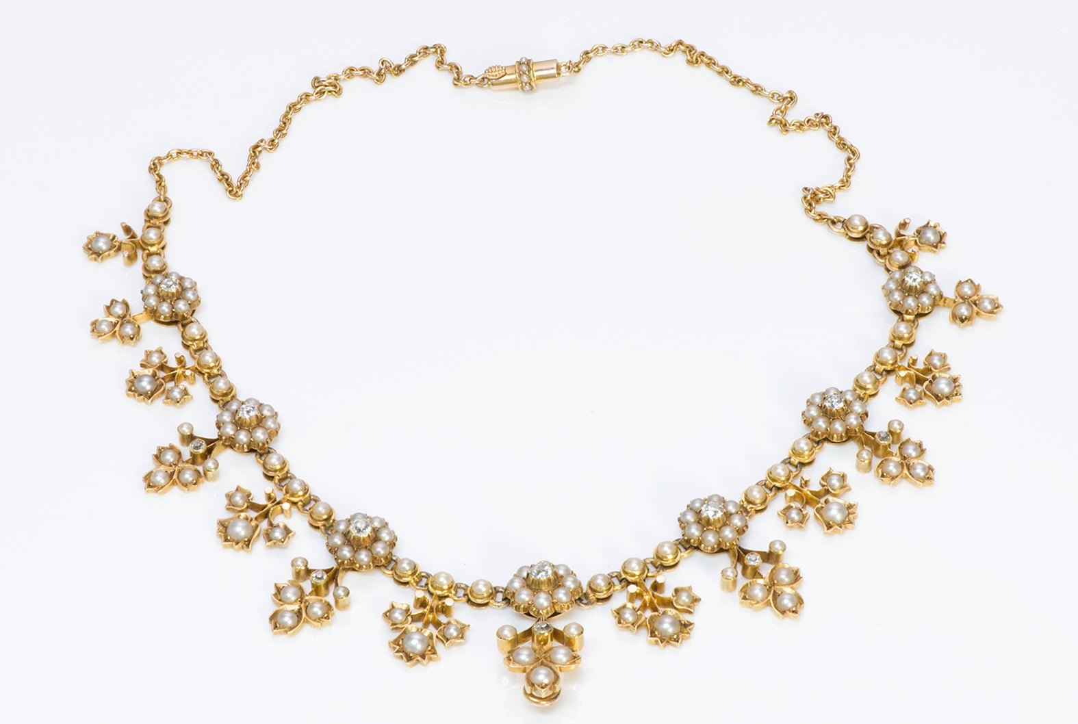 Antique Victorian Gold Diamond and Pearl Necklace