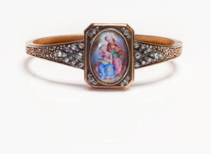 Antique Victorian Gold Diamond Enamel Locket Bangle Bracelet