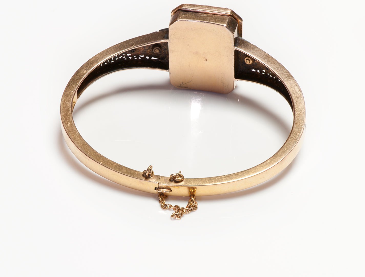 Antique Victorian Gold Diamond Enamel Locket Bangle Bracelet