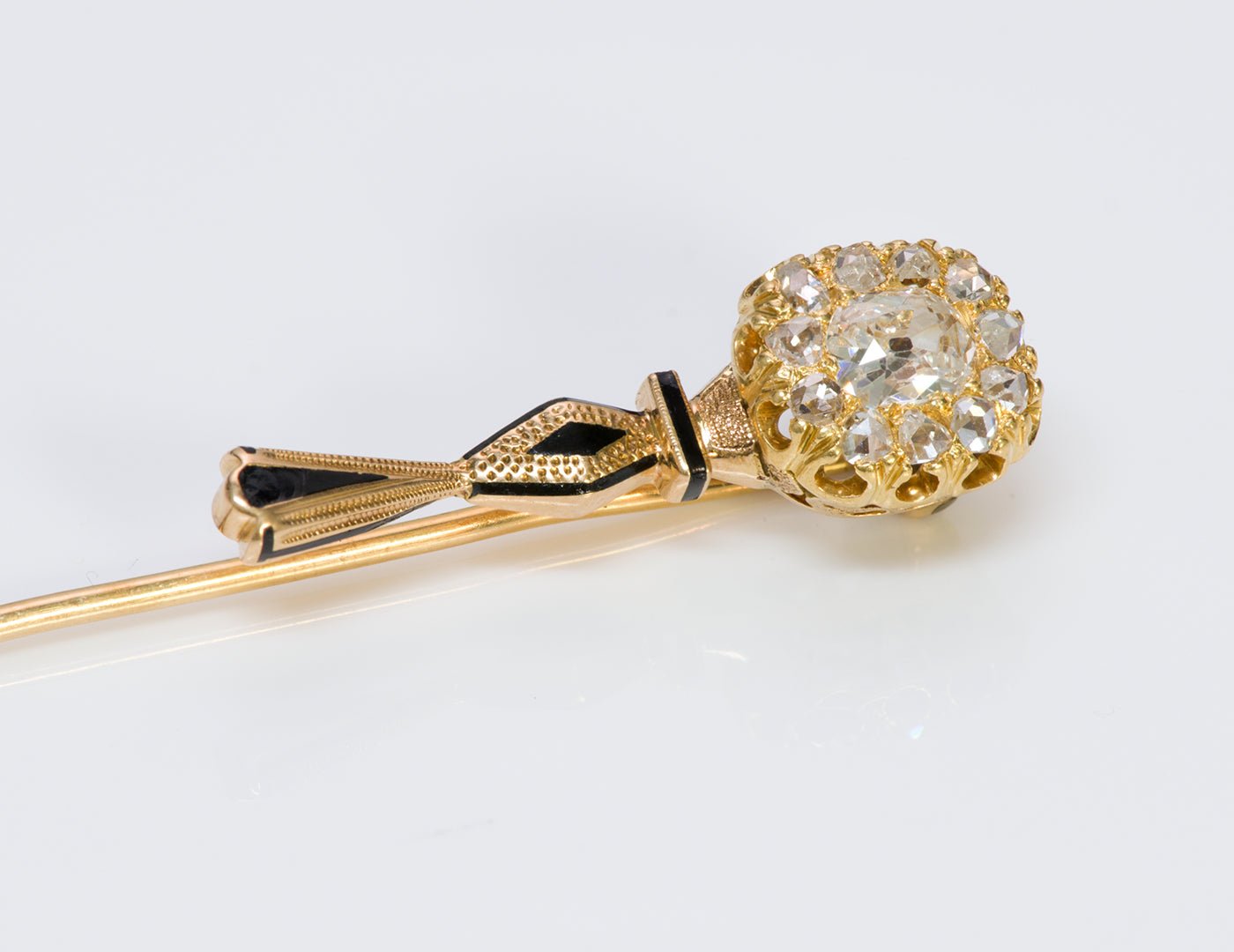 Antique Victorian Gold Diamond Enamel "Mirror" Stickpin