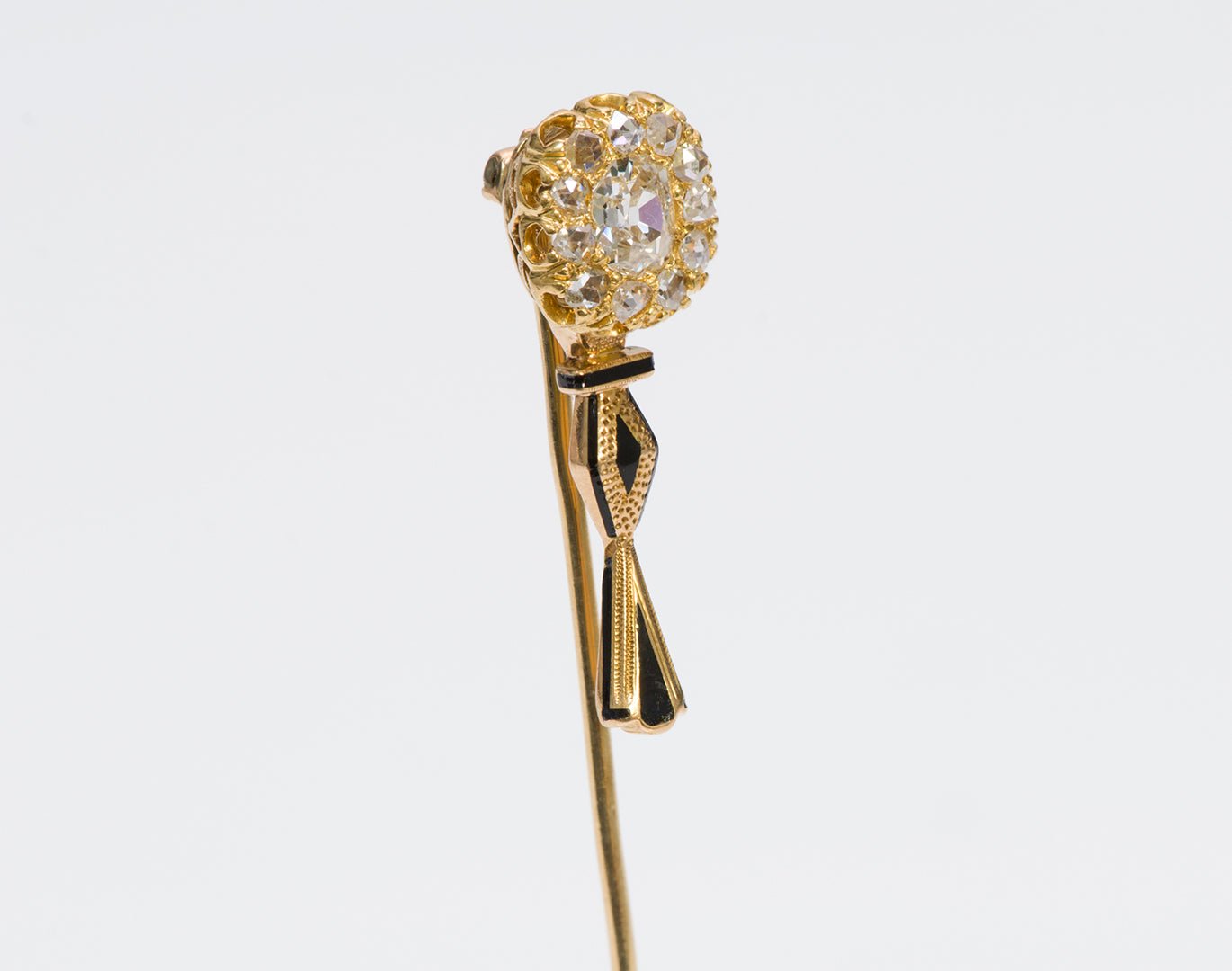 Antique Victorian Gold Diamond Enamel "Mirror" Stickpin